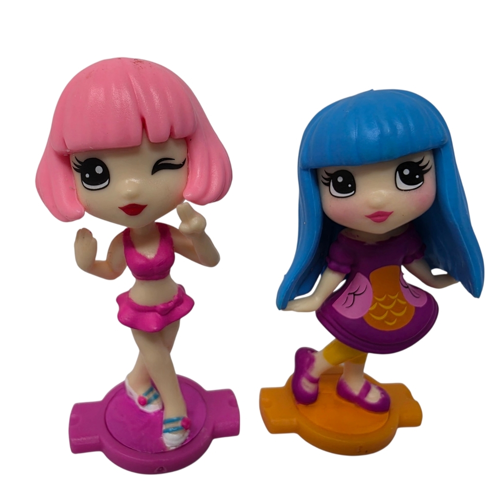 Pop Teenies Pink Hair Blue Hair Toy Figures on Stands Set of 2